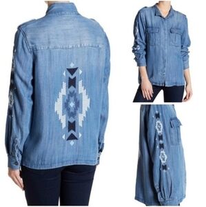 RAILS jean long sleeve button down tribal print embroider top XS